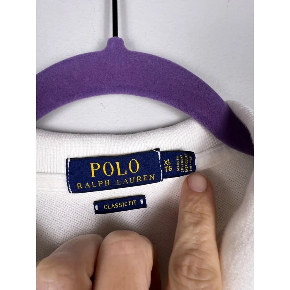 Men's Ralph Lauren Polo Shirt XL White with Navy Blue Logo Classic Preppy Resort